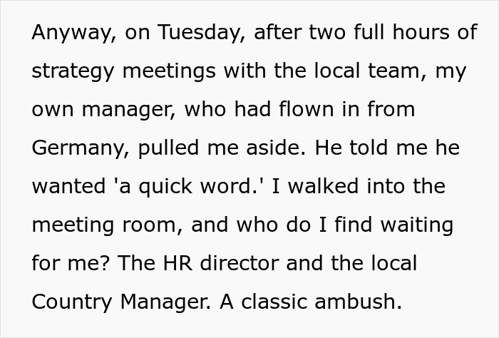 Company fires expensive employee during a meeting, unaware of his hidden pricey trick up his sleeve.