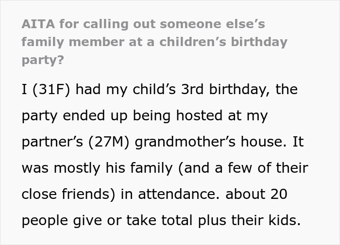 Text excerpt from a story about a lady standing up for cousin's wife against a rude husband at a family event. Text excerpt from a story about a lady standing up for cousin's wife against a rude husband at a family event.