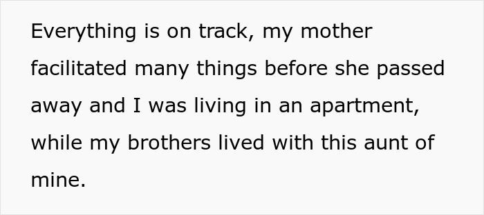 Text describing a sister’s story about unwanted siblings and adoption, mentioning living arrangements after their mother passed away. Text describing a sister’s story about unwanted siblings and adoption, mentioning living arrangements after their mother passed away.