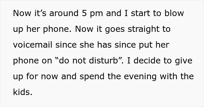 Text describing a mom asking her friend to babysit, then going MIA for hours while her phone is on do not disturb. Text describing a mom asking her friend to babysit, then going MIA for hours while her phone is on do not disturb.