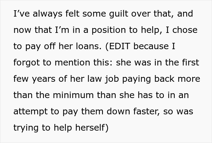 Parent paying off daughter student loans to help reduce her financial burden after law school years. Parent paying off daughter student loans to help reduce her financial burden after law school years.