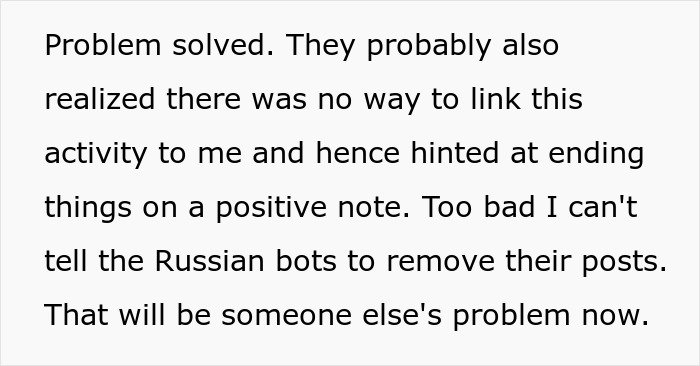 Text excerpt showing mention of Russian bots used to disrupt social media after funds are locked by a bank. Text excerpt showing mention of Russian bots used to disrupt social media after funds are locked by a bank.