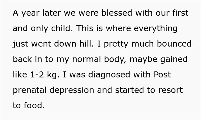 Text excerpt describing a woman’s postpartum body changes and struggle with postnatal depression after childbirth. Text excerpt describing a woman’s postpartum body changes and struggle with postnatal depression after childbirth.