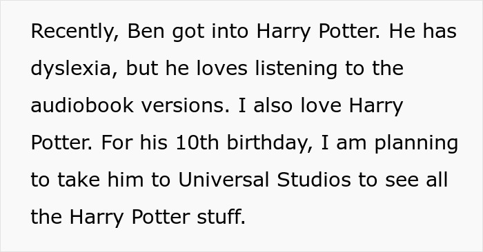 Text about a sister accusing favoring nephew and niece, with a personal story about a child’s love for Harry Potter audiobooks. Text about a sister accusing favoring nephew and niece, with a personal story about a child’s love for Harry Potter audiobooks.