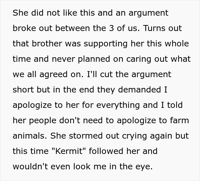 Text describing a family argument involving a woman upset about her brother’s girlfriend and food disputes. Text describing a family argument involving a woman upset about her brother’s girlfriend and food disputes.