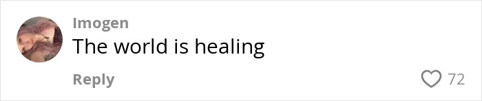 Comment on a social media post reading The world is healing, with 72 likes visible, related to adult star Bonnie Blue punched in the face incident. Comment on a social media post reading The world is healing, with 72 likes visible, related to adult star Bonnie Blue punched in the face incident.