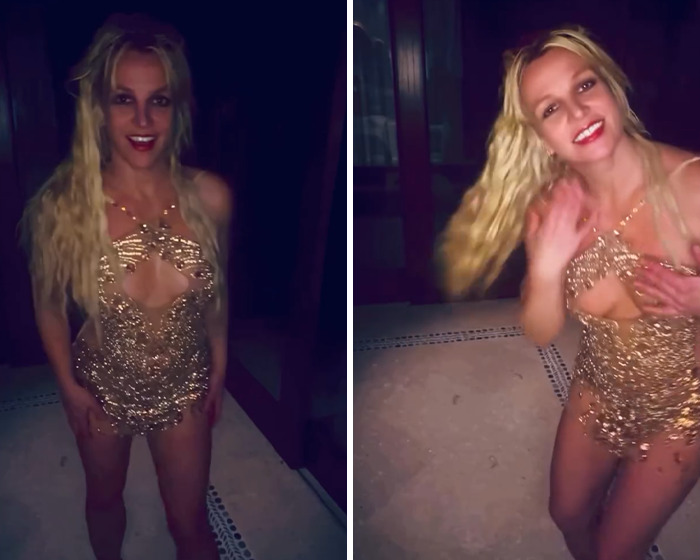 Britney Spears in a sparkling gold outfit, smiling and posing indoors, as her inner circle reacts to darker behavior concerns. Britney Spears in a sparkling gold outfit, smiling and posing indoors, as her inner circle reacts to darker behavior concerns.