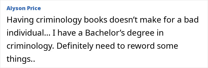 Comment by Alyson Price discussing criminology degree and perspective on individual behavior related to Idaho crimes and Bryan Kohberger case. Comment by Alyson Price discussing criminology degree and perspective on individual behavior related to Idaho crimes and Bryan Kohberger case.