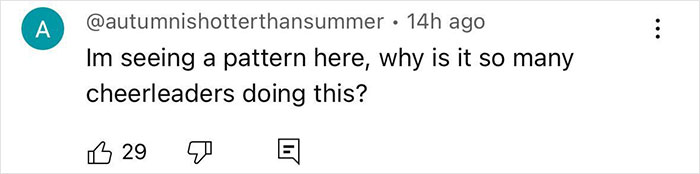 Comment on social media questioning why many cheerleaders are involved in similar incidents, related to newborn closet case. Comment on social media questioning why many cheerleaders are involved in similar incidents, related to newborn closet case.