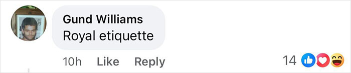 Comment by Gund Williams saying Royal etiquette in a social media post discussing the royal funeral event. Comment by Gund Williams saying Royal etiquette in a social media post discussing the royal funeral event.