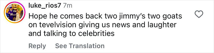 Instagram comment by user luke_rios7 expressing hope for Jimmy Fallon and Jimmy Kimmel's return to television. Instagram comment by user luke_rios7 expressing hope for Jimmy Fallon and Jimmy Kimmel's return to television.