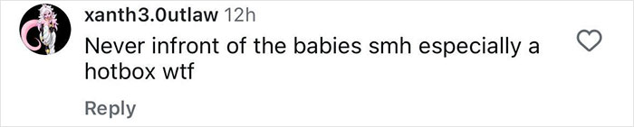 Social media comment criticizing a couple for hotboxing in a car with a 2-year-old boy in the backseat. Social media comment criticizing a couple for hotboxing in a car with a 2-year-old boy in the backseat.