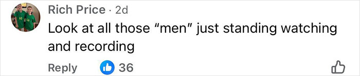 Comment by Rich Price criticizing onlookers standing and recording during angry mob ambush at Walmart employee in viral video. Comment by Rich Price criticizing onlookers standing and recording during angry mob ambush at Walmart employee in viral video.