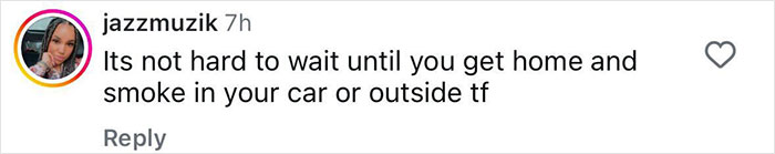 Screenshot of a social media comment discussing the act of smoking in a car, related to hotboxing incidents. Screenshot of a social media comment discussing the act of smoking in a car, related to hotboxing incidents.
