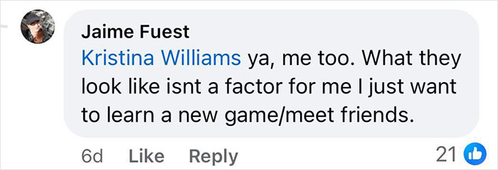 Comment from Jaime Fuest discussing interest in joining Brooklyn midwife’s dice game club to meet friends and learn.