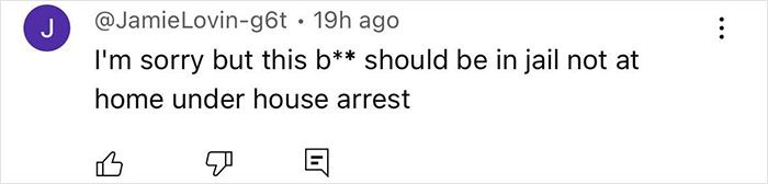 Social media comment expressing anger about a suspect deserving jail, not house arrest, after newborn found stuffed in closet. Social media comment expressing anger about a suspect deserving jail, not house arrest, after newborn found stuffed in closet.