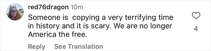 Comment on social media about a terrifying time in history and loss of freedom in America. Comment on social media about a terrifying time in history and loss of freedom in America.