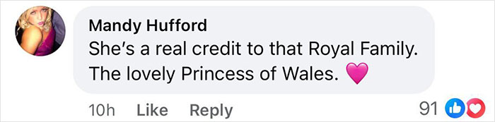Screenshot of a social media comment praising the Princess of Wales after a royal funeral. Screenshot of a social media comment praising the Princess of Wales after a royal funeral.