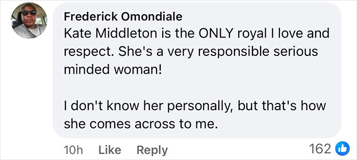 Comment praising Kate Middleton as a responsible and serious-minded royal, expressing admiration and respect. Comment praising Kate Middleton as a responsible and serious-minded royal, expressing admiration and respect.