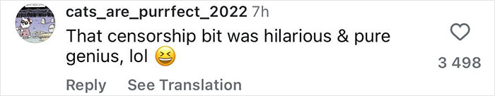 Comment on social media post about censorship humor, featuring a laughing emoji and user engagement count. Comment on social media post about censorship humor, featuring a laughing emoji and user engagement count.