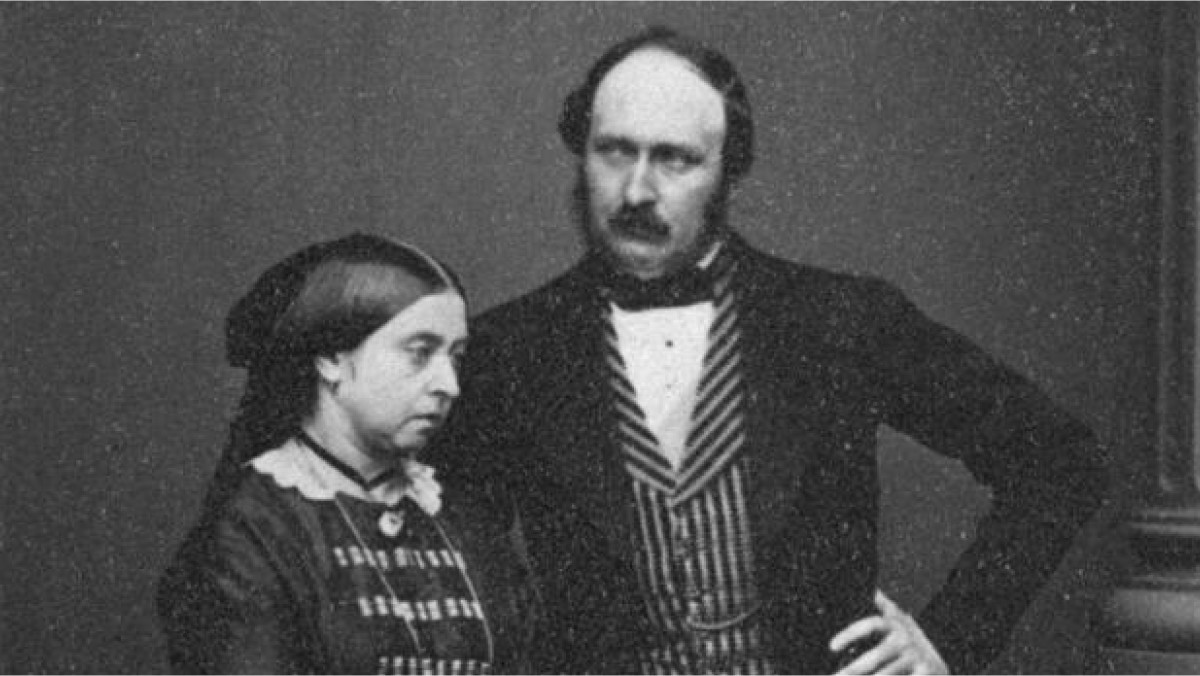 Black and white portrait of two Victorian-era individuals related to celebrity graves that draw visitors worldwide.