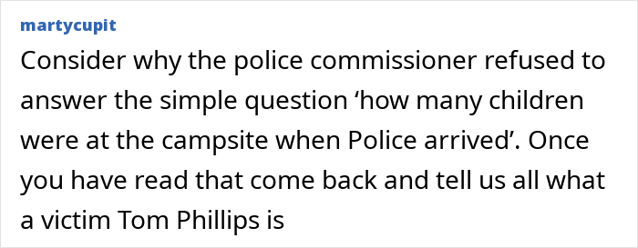 Alt text: Text discussing police commissioner refusing to answer questions about children at campsite in case of kids vanished into wilderness. Alt text: Text discussing police commissioner refusing to answer questions about children at campsite in case of kids vanished into wilderness.