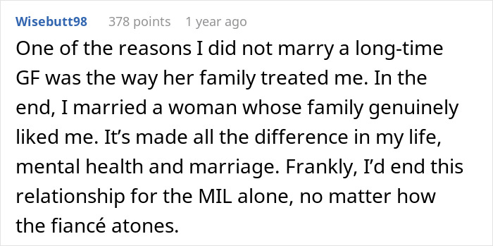 Reddit comment discussing future MIL brands bride-to-be stupid and impact on mental health in relationships. Reddit comment discussing future MIL brands bride-to-be stupid and impact on mental health in relationships.