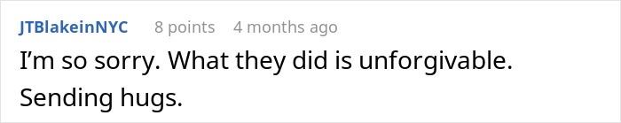 User comment expressing sympathy and support after a woman’s world crumbles due to husband’s dark secret revealed early in marriage.