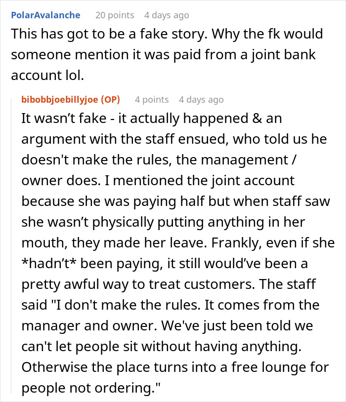 Reddit comments discussing a couple slamming café’s rigid rules after wife with allergies was forced to stand outside. Reddit comments discussing a couple slamming café’s rigid rules after wife with allergies was forced to stand outside.