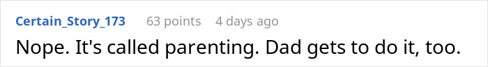 Comment about parenting, mentioning dad watching kids while wife cooks, reflecting frustration and gender roles debate. Comment about parenting, mentioning dad watching kids while wife cooks, reflecting frustration and gender roles debate.