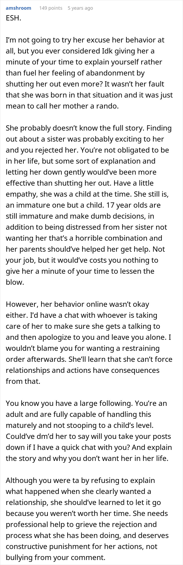 Comment discussing a family dispute where dirty laundry aired online by a stalker half-sis causes tension and a woman intervenes. Comment discussing a family dispute where dirty laundry aired online by a stalker half-sis causes tension and a woman intervenes.