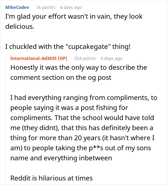 Reddit comments reacting to mom spending hours baking cupcakes for son's birthday and school's unexpected response Reddit comments reacting to mom spending hours baking cupcakes for son's birthday and school's unexpected response