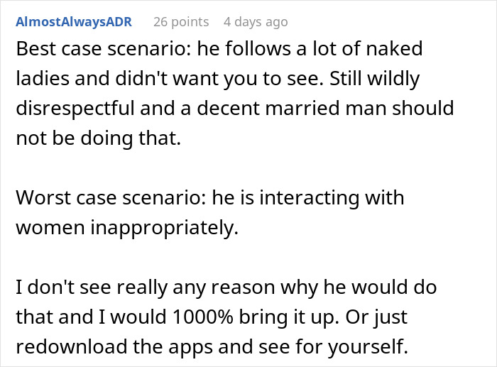 Screenshot of a Reddit comment discussing suspicious phone activity, highlighting wife’s confusion during husband’s surgery. Screenshot of a Reddit comment discussing suspicious phone activity, highlighting wife’s confusion during husband’s surgery.