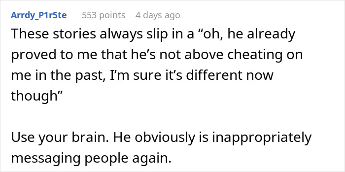 Comment discussing suspicion and confusion over inappropriate messaging found on husband’s phone during surgery. Comment discussing suspicion and confusion over inappropriate messaging found on husband’s phone during surgery.