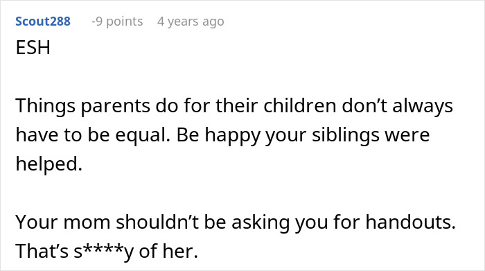 Screenshot of a Reddit comment discussing siblings who take care and refuse support from their mother. Screenshot of a Reddit comment discussing siblings who take care and refuse support from their mother.