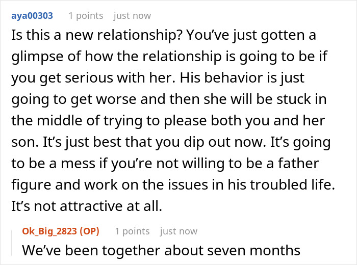 Comment thread discussing relationship challenges as a man walks out during girlfriend’s son’s mountain biking meltdown. Comment thread discussing relationship challenges as a man walks out during girlfriend’s son’s mountain biking meltdown.