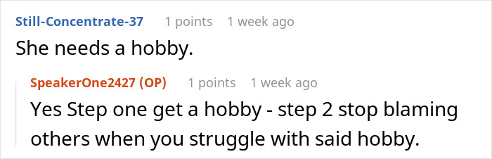 Screenshot of an online discussion where users talk about a wife-turned-mean-once-got-money needing a hobby. Screenshot of an online discussion where users talk about a wife-turned-mean-once-got-money needing a hobby.