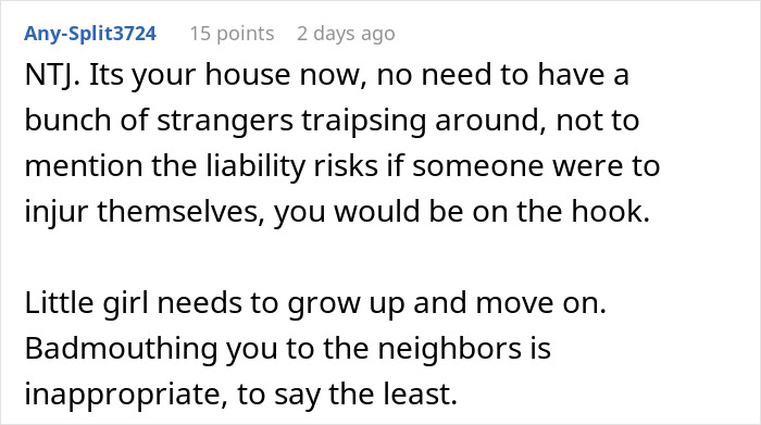 Screenshot of a user comment discussing a woman demanding to marry in a stranger’s backyard and their refusal reaction.