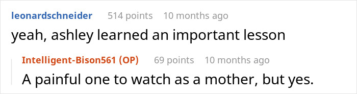 Screenshot of an online discussion about a widow snapping after sister&rsquo;s cruel joke, sparking a family dinner brawl.