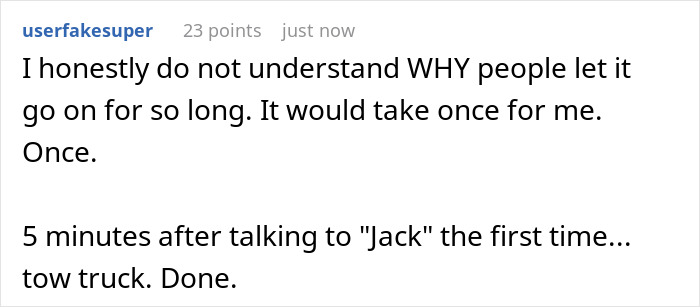 Comment text about confronting a neighbor using a driveway repeatedly after a long nurse shift, expressing frustration. Comment text about confronting a neighbor using a driveway repeatedly after a long nurse shift, expressing frustration.
