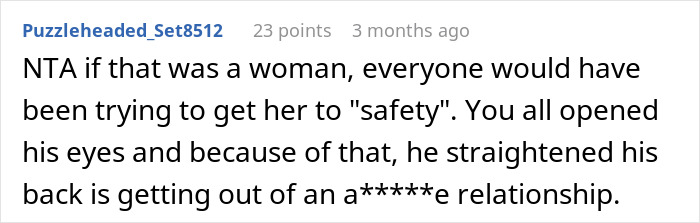Screenshot of a forum comment discussing a 23-year-old confronting a married coworker about his wife's behavior and divorce fears.
