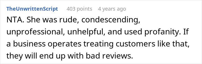 Reddit comment criticizing rude salon employee who refused to sell box dye and called out customers unprofessionally. Reddit comment criticizing rude salon employee who refused to sell box dye and called out customers unprofessionally.