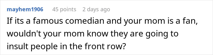 Comment on a forum about a woman attending a stand-up show who ends up crying instead of laughing. Comment on a forum about a woman attending a stand-up show who ends up crying instead of laughing.