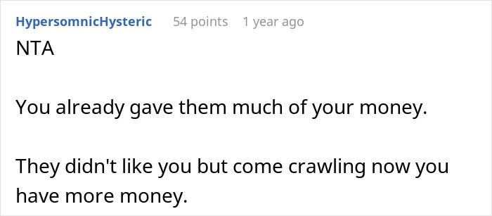 Comment saying stepkids showed indifference and now expect inheritance, but stepdad refuses to give them money. Comment saying stepkids showed indifference and now expect inheritance, but stepdad refuses to give them money.
