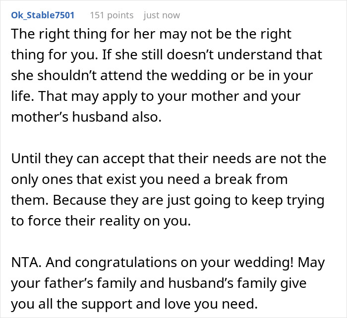 Bride refusing mom's husband to walk her down the aisle with bratty sister causing family tension and wedding conflict.