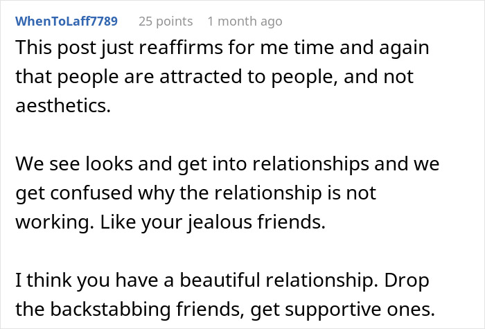 Reddit comment discussing relationships and addressing jealousy when model boyfriend is considered out of league. Reddit comment discussing relationships and addressing jealousy when model boyfriend is considered out of league.