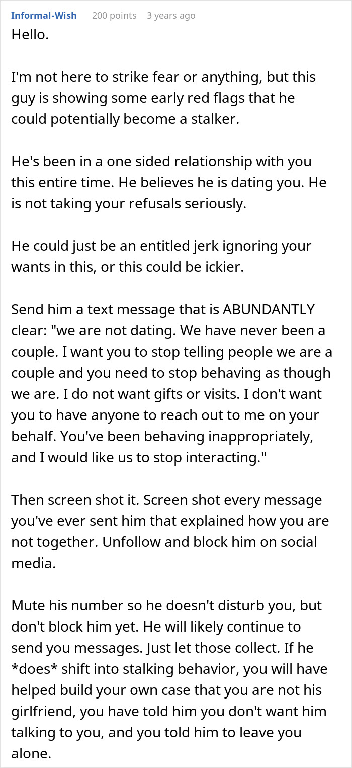 Text advice on dealing with a guy who wrongly considers a woman his girlfriend after one date and sends anniversary gifts. Text advice on dealing with a guy who wrongly considers a woman his girlfriend after one date and sends anniversary gifts.