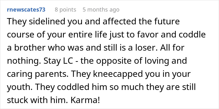 ALT text: Reddit comment discussing a mom hiding college acceptance letters to favor one child over another. ALT text: Reddit comment discussing a mom hiding college acceptance letters to favor one child over another.