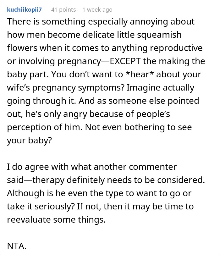 Comment discussing husband’s harsh behavior toward pregnant wife and ignoring the baby after being called out. Comment discussing husband’s harsh behavior toward pregnant wife and ignoring the baby after being called out.