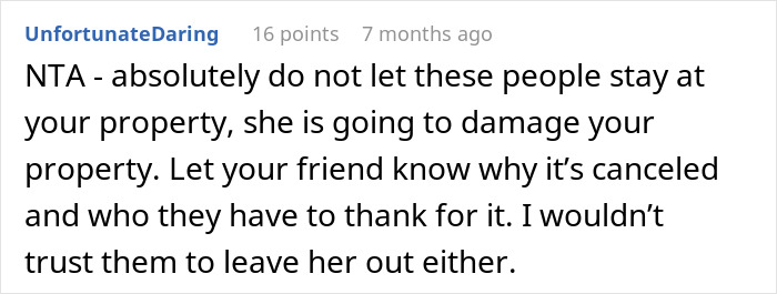 Screenshot of a forum comment discussing canceling a holiday booking due to harassment by a brother’s girlfriend. Screenshot of a forum comment discussing canceling a holiday booking due to harassment by a brother’s girlfriend.